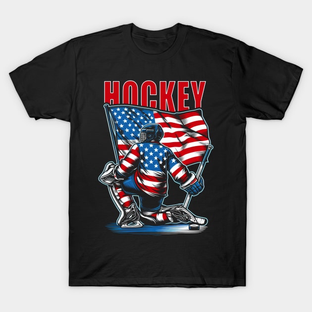 Hockey Ice Hockey Patriotic USA Flag Gift Player T-Shirt by ArtbyJester